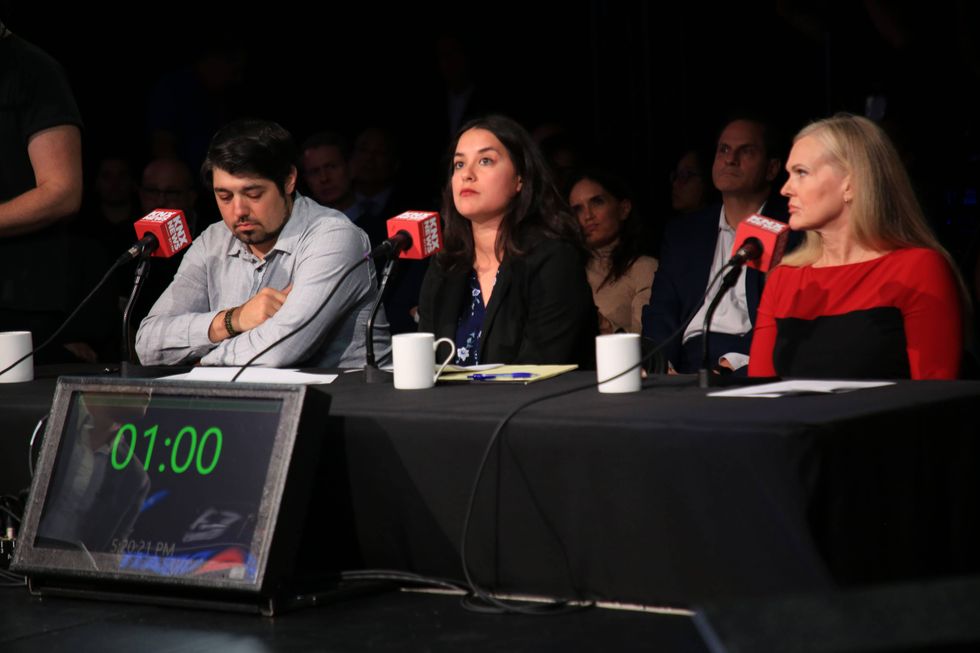 L.A. Times reporters James Queally (L), Brittny Mejia (C), and KNX News reporter Emily Valdez (R)