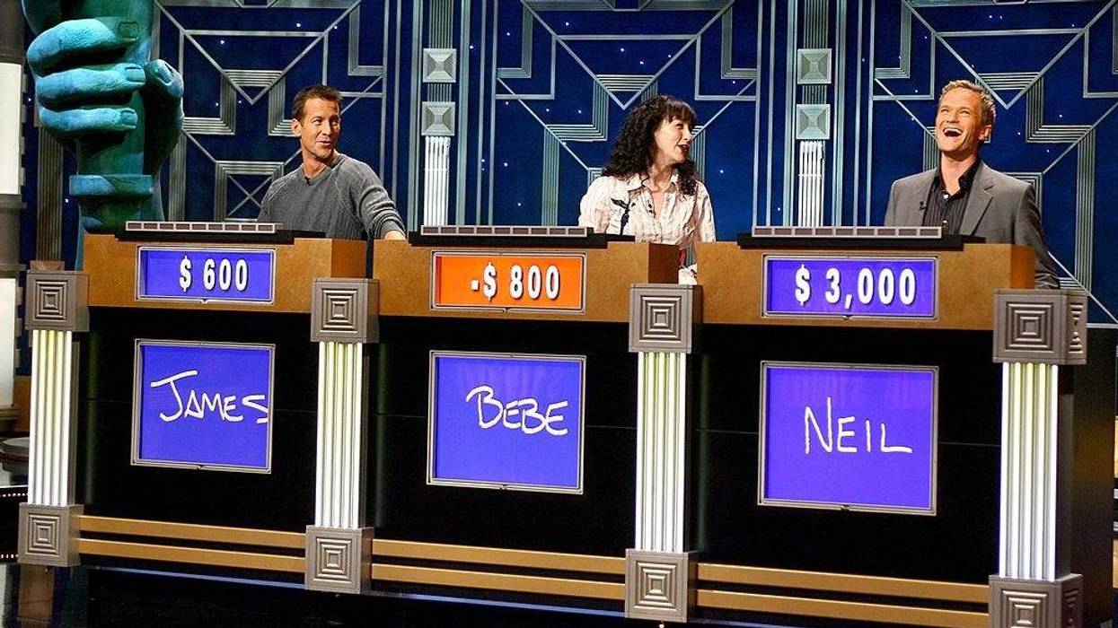 (L-R) Actors James Denton, Bebe Neuwirth and Neil Patrick Harris during a rehearsal for Celebrity Jeopardy at Radio City Music Hall on October 08, 2006 in New York City.