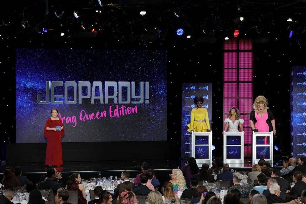 (L-R) Amy Schneider, Bob the Drag Queen, Shangela, and Eureka O