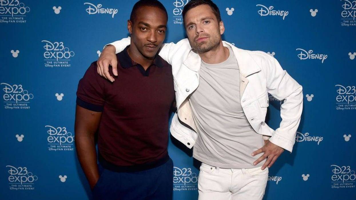 (L-R) Anthony Mackie and Sebastian Stan of 'The Falcon and The Winter Soldier' took part today in the Disney+ Showcase at Disney’s D23 EXPO 2019 in Anaheim, Calif.