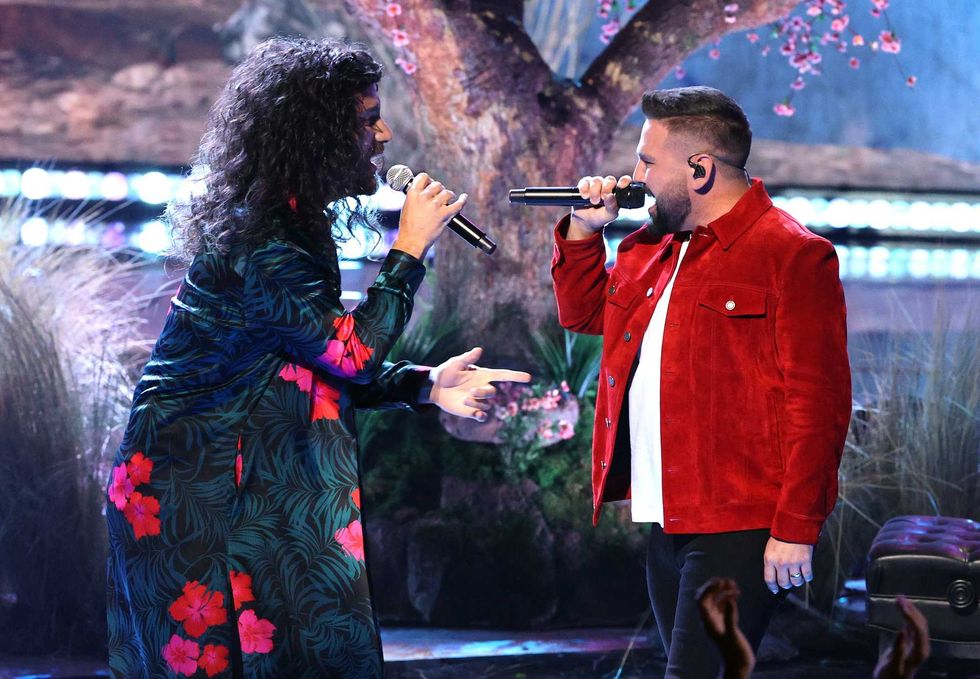 (L-R) Dan Smyers and Shay Mooney of music group Dan + Shay perform onstage at the 2021 iHeartRadio Music Awards at The Dolby Theatre in Los Angeles, California, which was broadcast live on FOX on May 27, 2021.