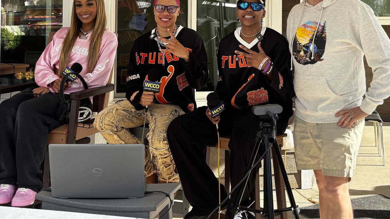 (L-R) DiJonai Carrington, Natisha Heideman and Courtney Williams from the Minnesota Lynx stop by to talk with Jason about merging with new teammates at the Minnesota State Fair.