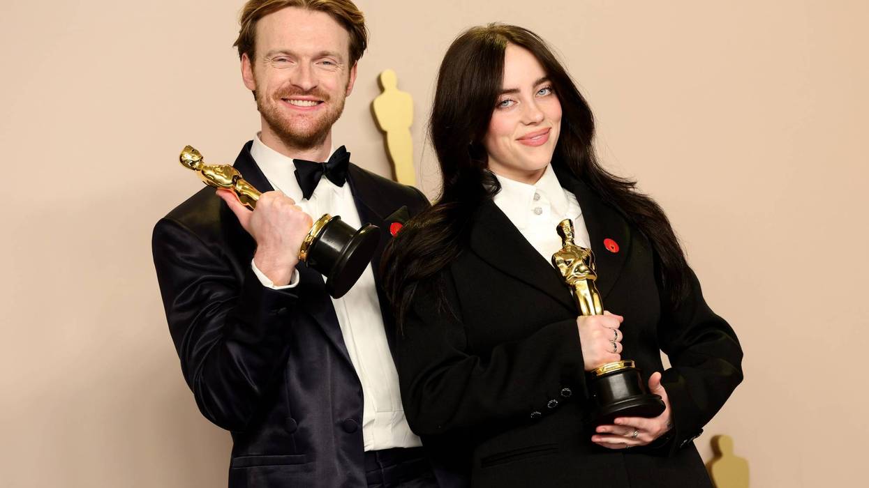 (L-R) Finneas O'Connell and Billie Eilish, winners of the Best Original Song award for 'What Was I Made For?' from "Barbie", pose in the press room during the 96th Annual Academy Awards at Ovation Hollywood on March 10, 2024 in Hollywood, California.