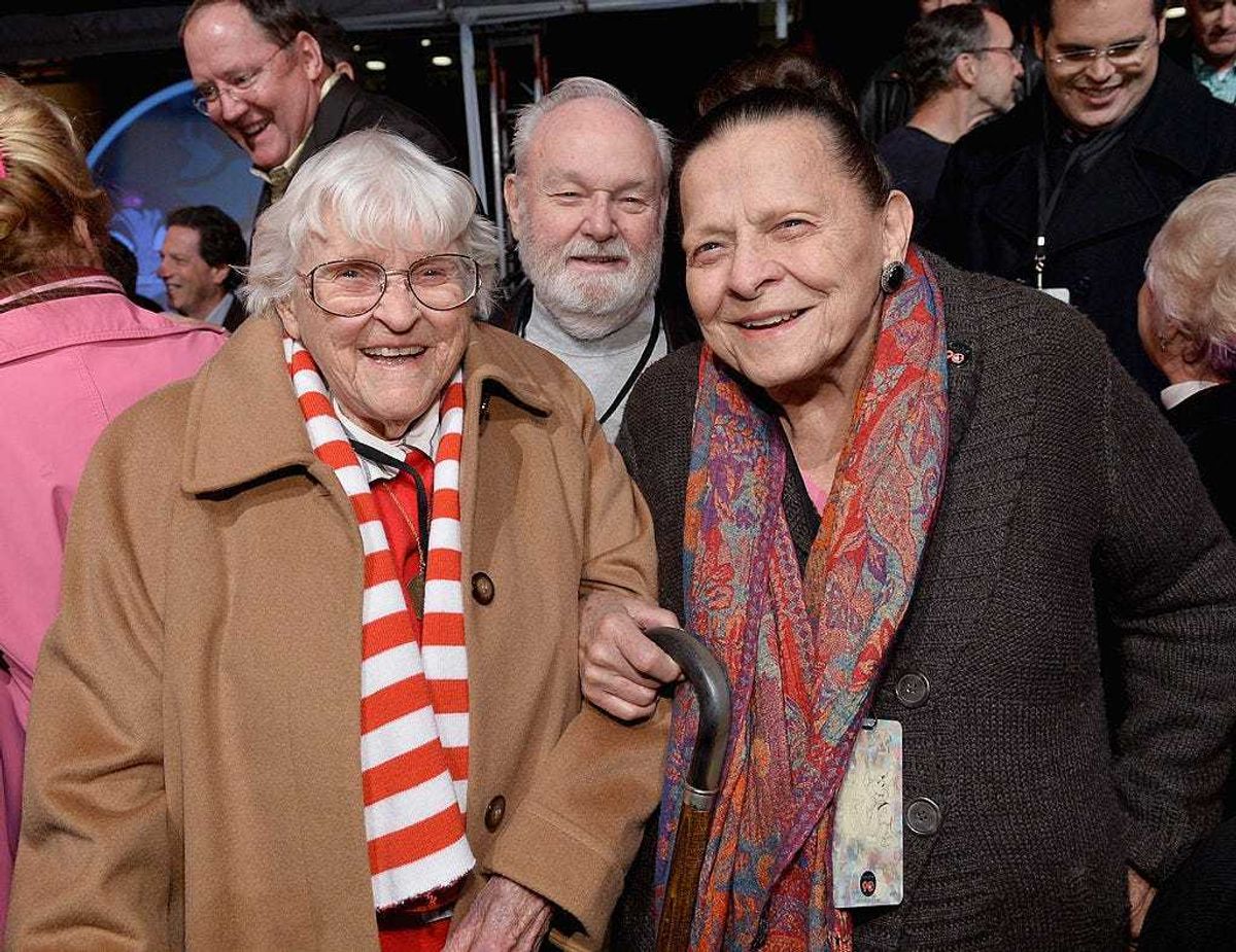 (L-R) Inker/scene planner Ruthie Tompson, storyboard artist Burny Mattinson and stylist Alice Davis attend the 90 Years of Disney Animation celebration at Walt Disney Studios on December 10, 2013 in Burbank, California. (Photo by Alberto E. Rodriguez/Getty Images for Disney Animation)