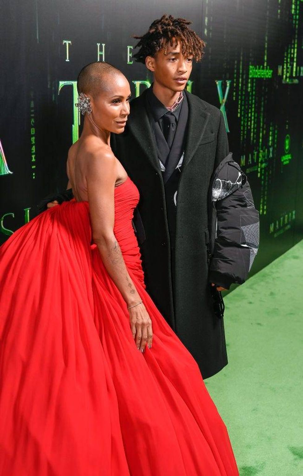 (L-R) Jada Pinkett-Smith and Jaden Smith attend "The Matrix Resurrections" Red Carpet U.S. Premiere Screening at The Castro Theatre on December 18, 2021 in San Francisco, California.
