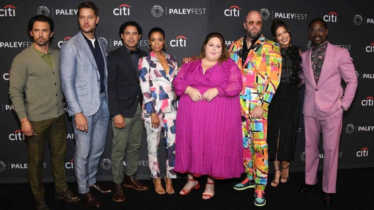 L-R) Milo Ventimiglia, Justin Hartley, Jon Huertas, Susan Kelechi Watson, Chrissy Metz, Chris Sullivan, Mandy Moore, and Sterling K. Brown attend the 39th Annual PaleyFest LA - "This Is Us" at Dolby Theatre on April 02, 2022 in Hollywood, California.