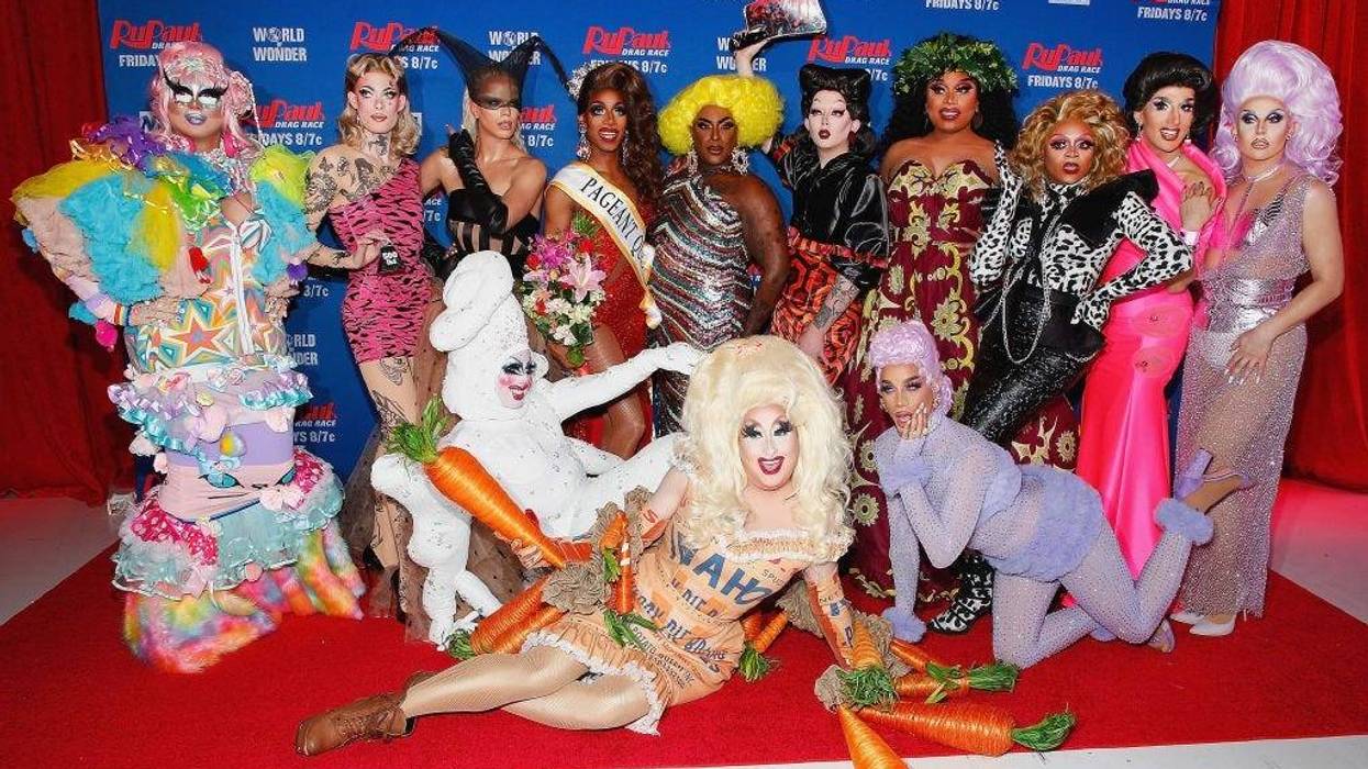 (L-R) Rock M. Sakura, Gigi Goode, Nicky Doll, Crystal Methyd, Jaida Essence Hall, Sherry Pie, Widow Von'Du, Aiden Zhane, Dahlia Sin, Brita Filter, Heidi N. Closet, Jackie Cox and Jan attend 'RuPaul's Drag Race Season 12' meet the queens
