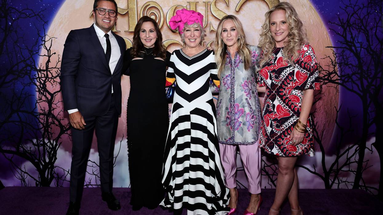 (L-R) The Walt Disney Studios President of Marketing Asad Ayaz, Kathy Najimy, Bette Midler, Sarah Jessica Parker, and Anne Fletcher attend the Hocus Pocus 2 World Premiere at AMC Lincoln Square on September 27, 2022 in New York City.