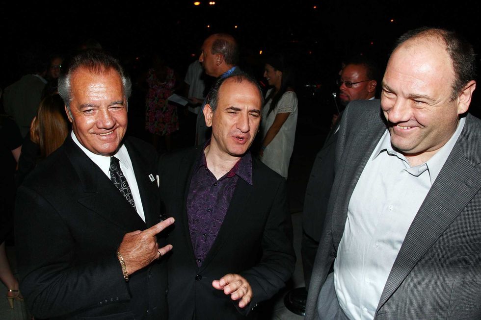 (L-R) Tony Sirico, director Armando Iannucci and James Gandolfini attend the after party for The Cinema Society and The New Yorker screening of "In The Loop" at Scuderia on July 13, 2009 in New York City.