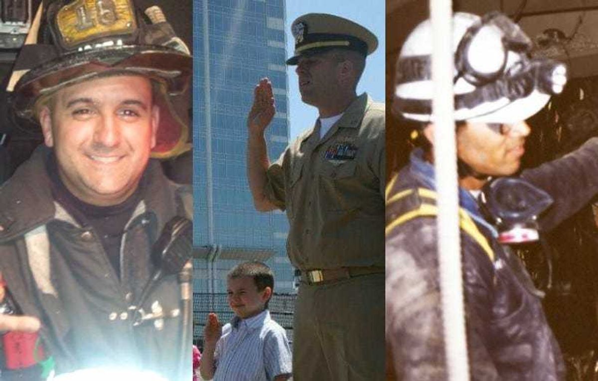 (l. to r.) Brian McGuire, Ret. Chief Gunner's Mate Frankie DeGrand, and Deputy Fire Commissioner Craig Murphy were all called to service in New York City on September 11, 2001.