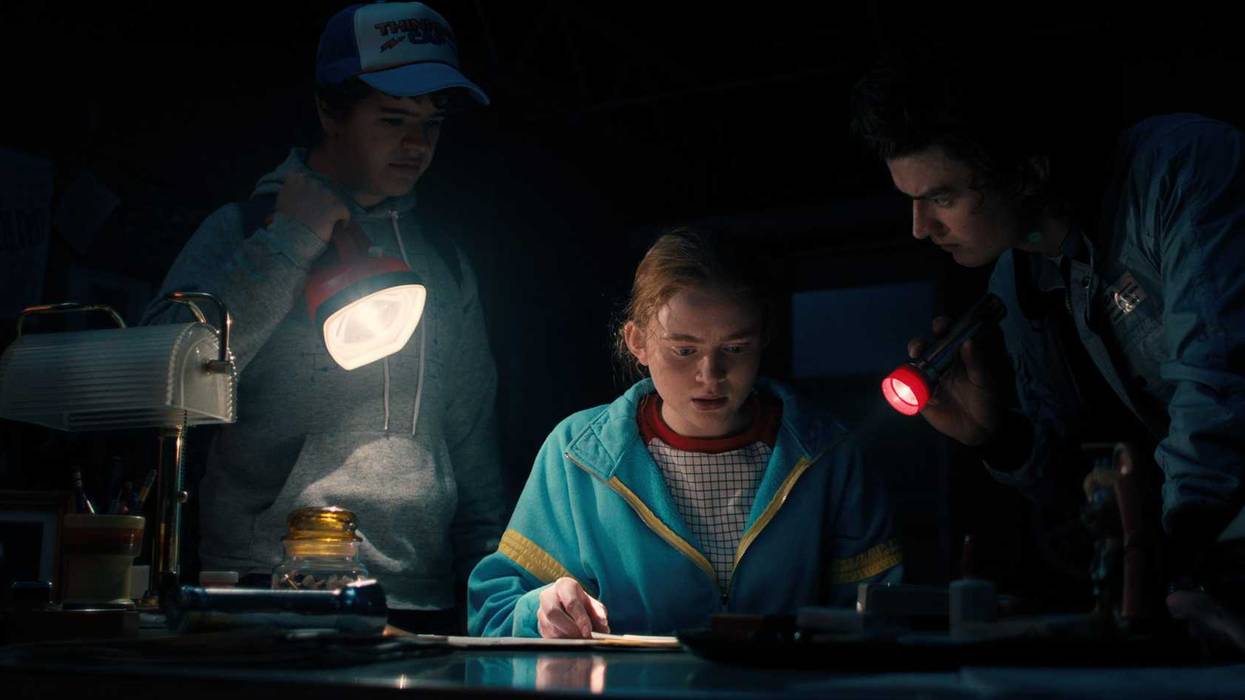 (L to R) Gaten Matarazzo as Dustin Henderon, Sadie Sink as Max Mayfield and Joe Keery as Steve Harrington in STRANGER THINGS.