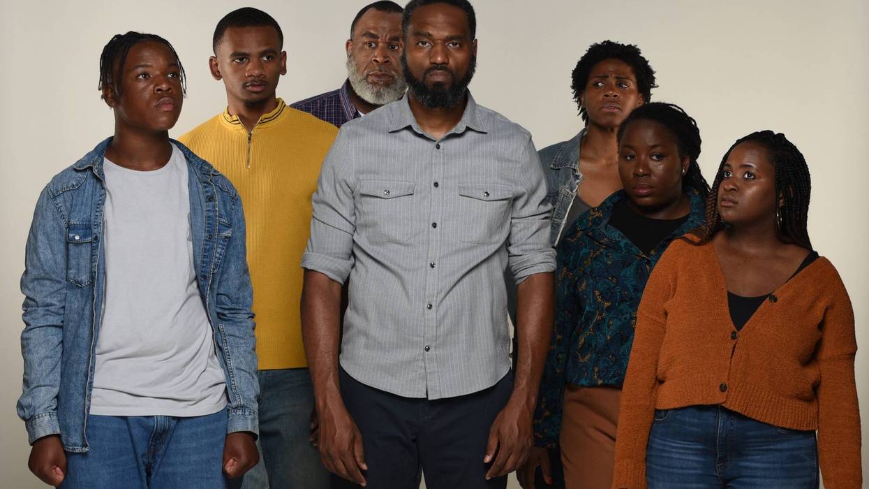 (l to r.) Jeffery Scott, Leon Alexander, T.C. Storm Caldwell, Walter DeShields, Tasha Holmes, LaNeshe Miller-White and Monet Debose star in Theatre in the X's production of "Zooman and the Sign."