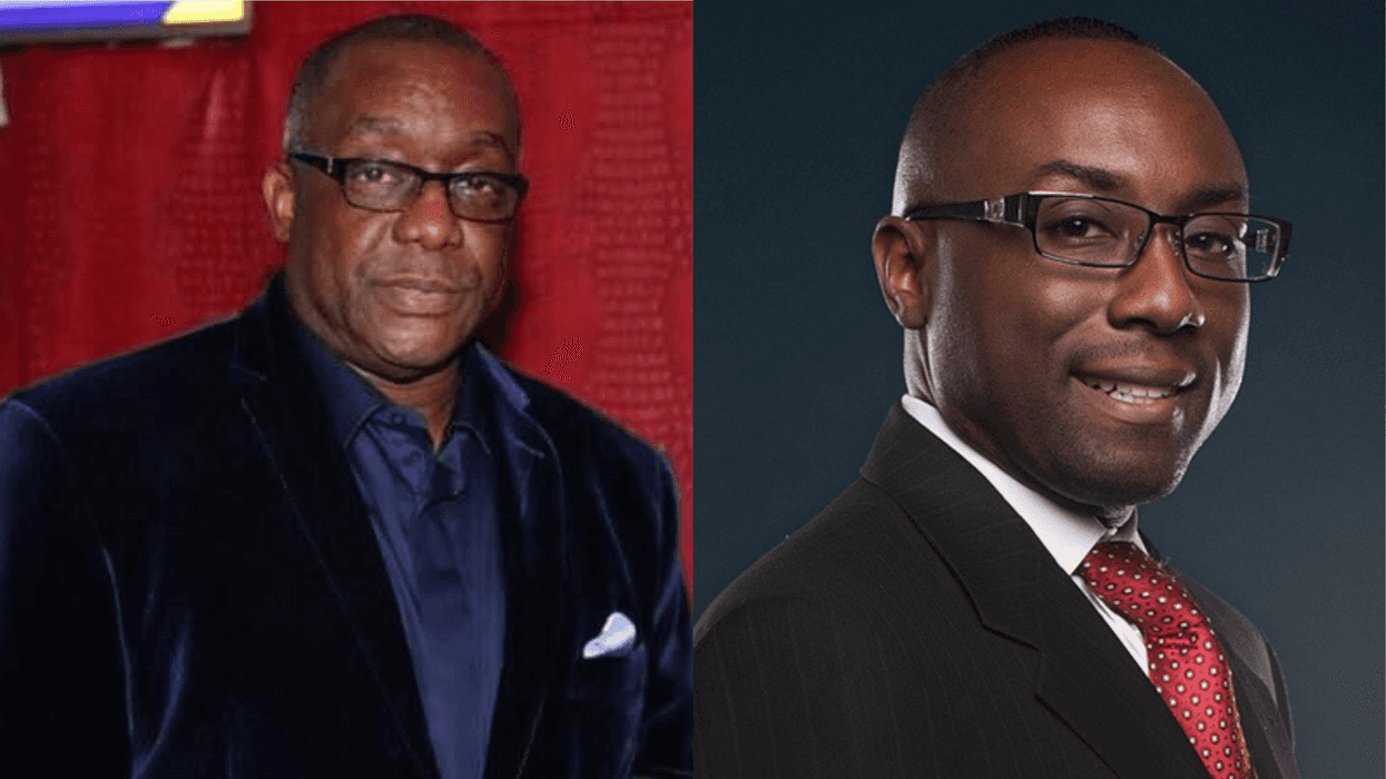 (L TO R) "owner of Grits & Eggs Breakfast Kitchen" Michael (Mike) Glover "The WAOK Morning Show" Guest Host Larry Johnson