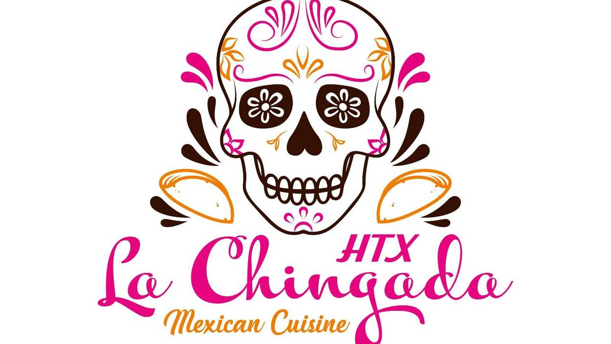 La Chingada HTX Mexican Cuisine logo with a vibrant pink and orange sugar skull.