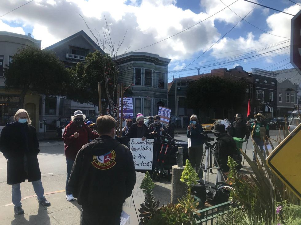 Labor activists hold demonstrations across the Bay Area in support of Alabama Amazon workers attempts to unionize.