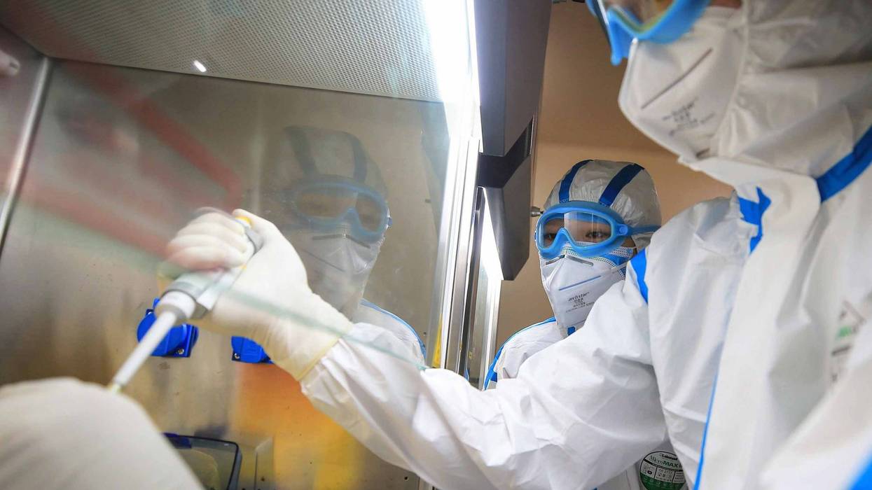 Laboratory technicians test samples of virus at a laboratory in Hengyang in China's central Henan province.