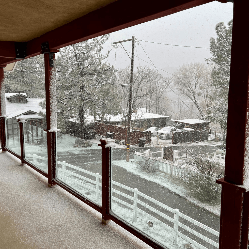 Lake Hughes during the building snowstorm in SoCal - elevation of 3200 feet