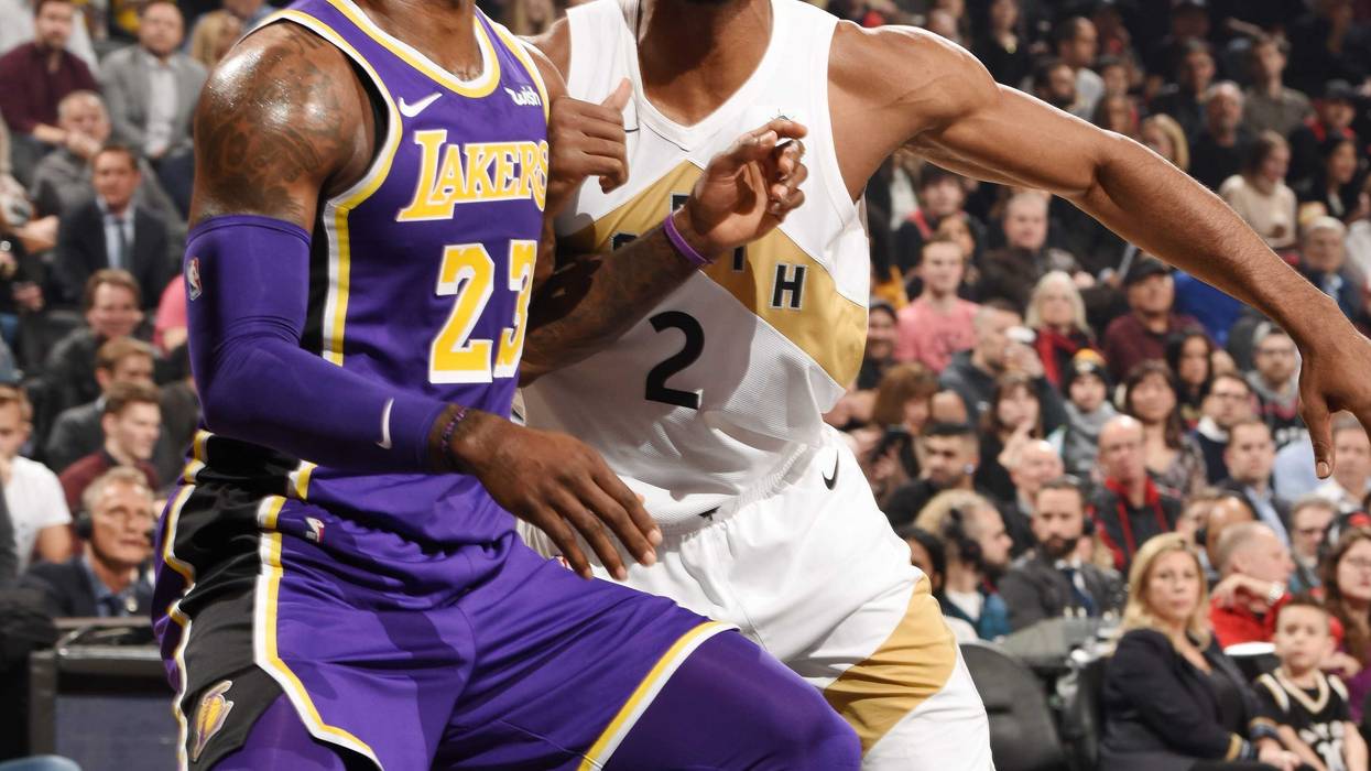 Lakers forward LeBron James and Raptors forward Kawhi Leonard