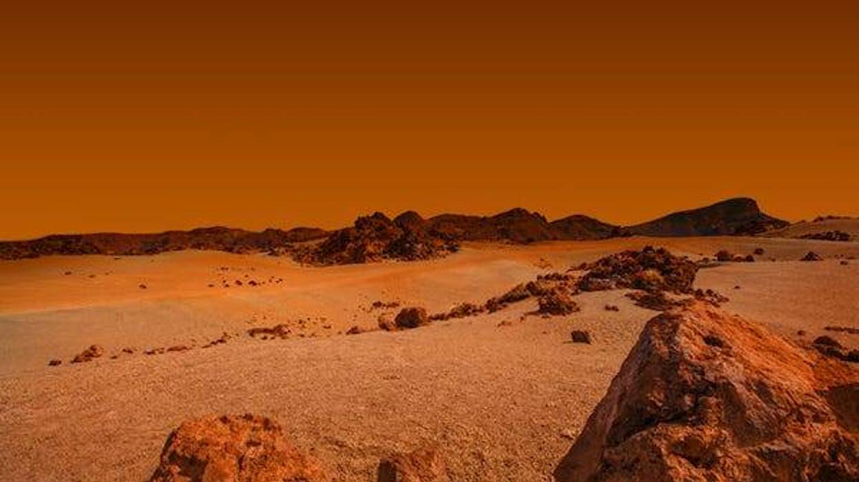 Landscape on planet Mars, scenic desert scene on the red plane