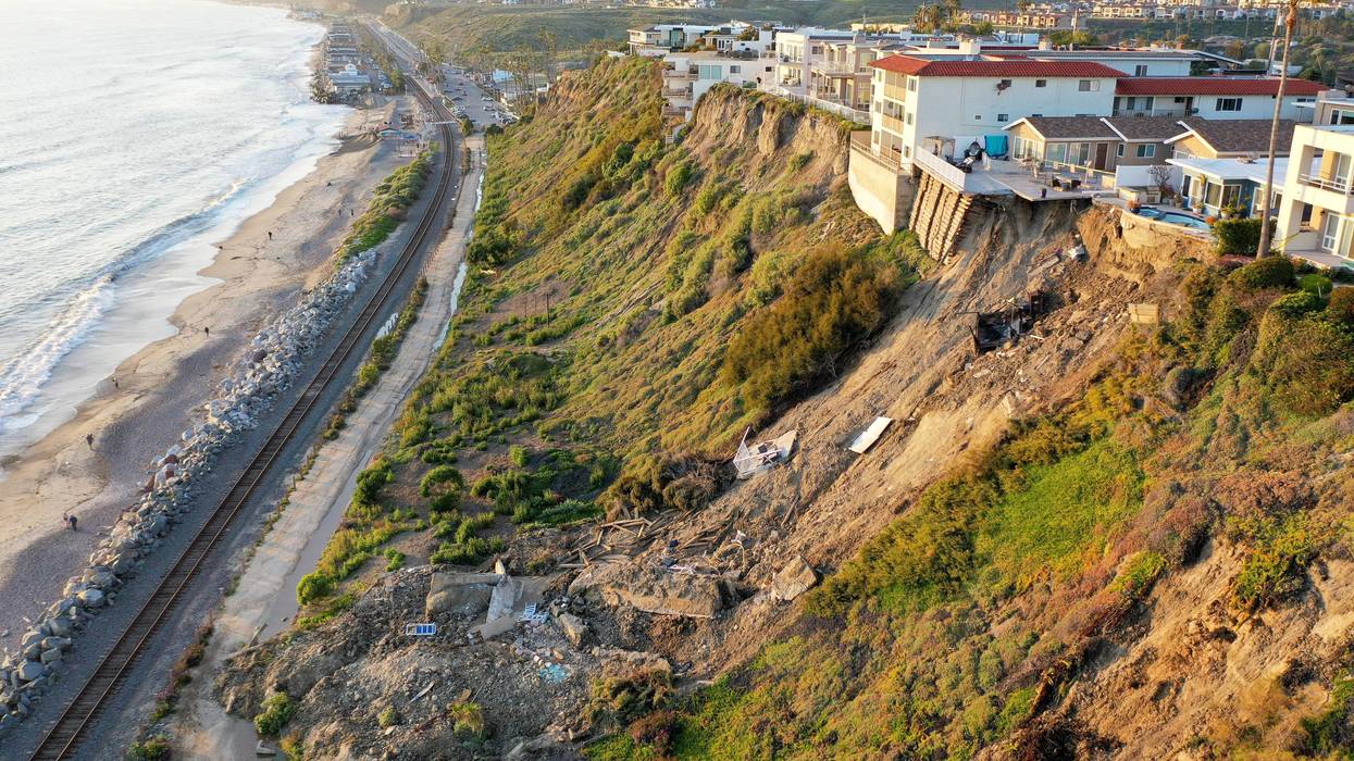 landslide on a cliff near the ocean