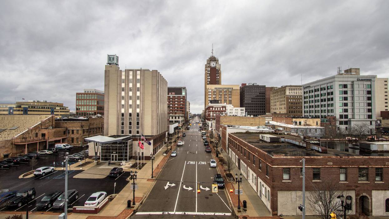 Lansing, Michigan, USA - March 14, 2019: City streets and skyscrapers of downtown Lansing. Lansing is the state capitol of Michigan.