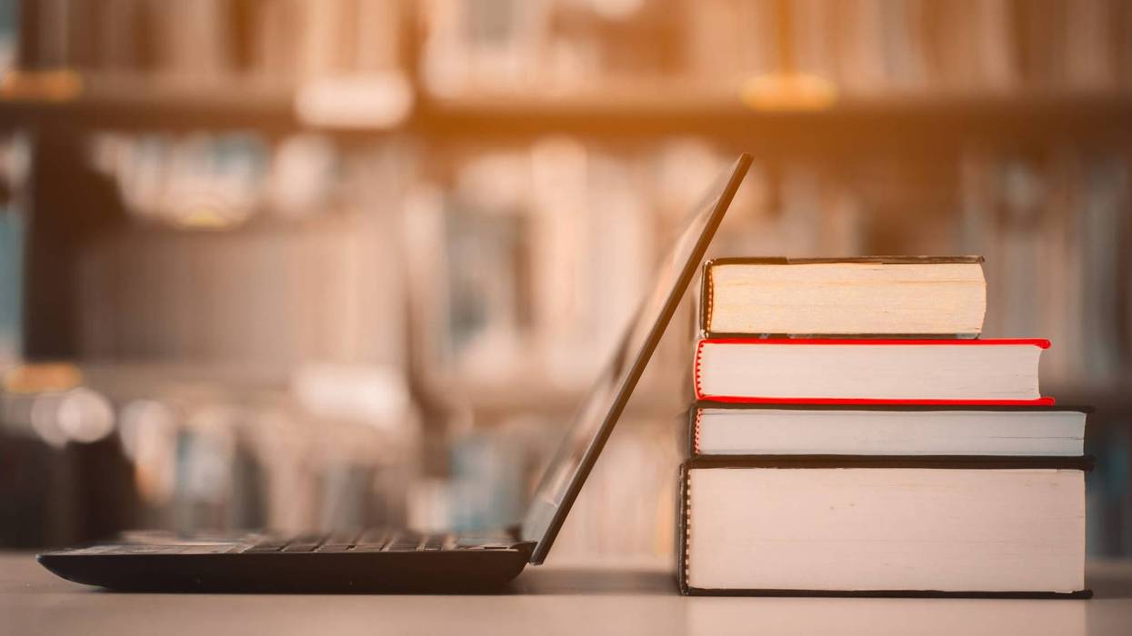 Laptop and books at college