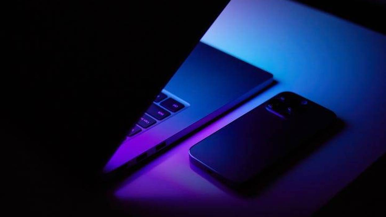 laptop with light from screen