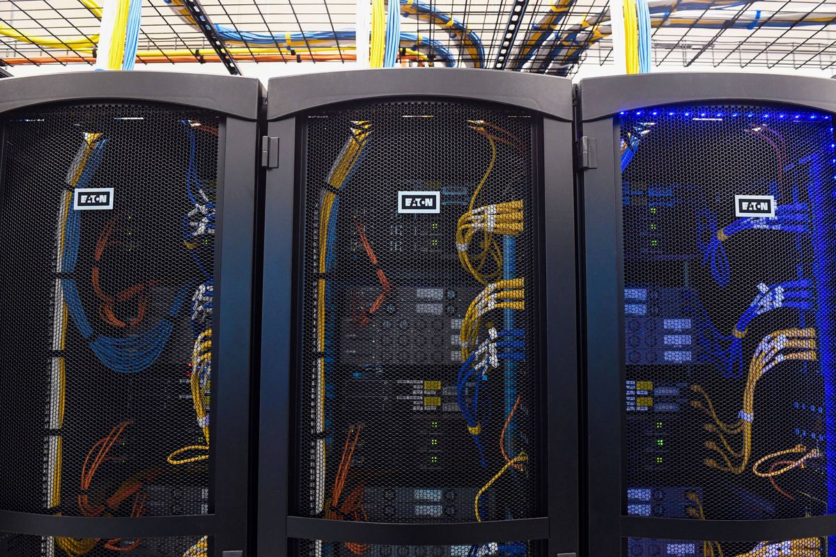 Large computer server towers.