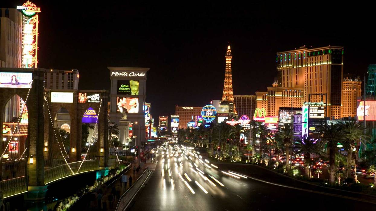 Las Vegas stock photo, Cars driving down the Las Vegas Strip at night.