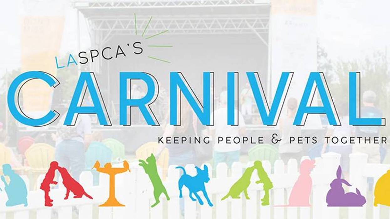 LASPCA Carnival poster with colorful pet & people silhouettes. Motto: Keeping People & Pets Together.
