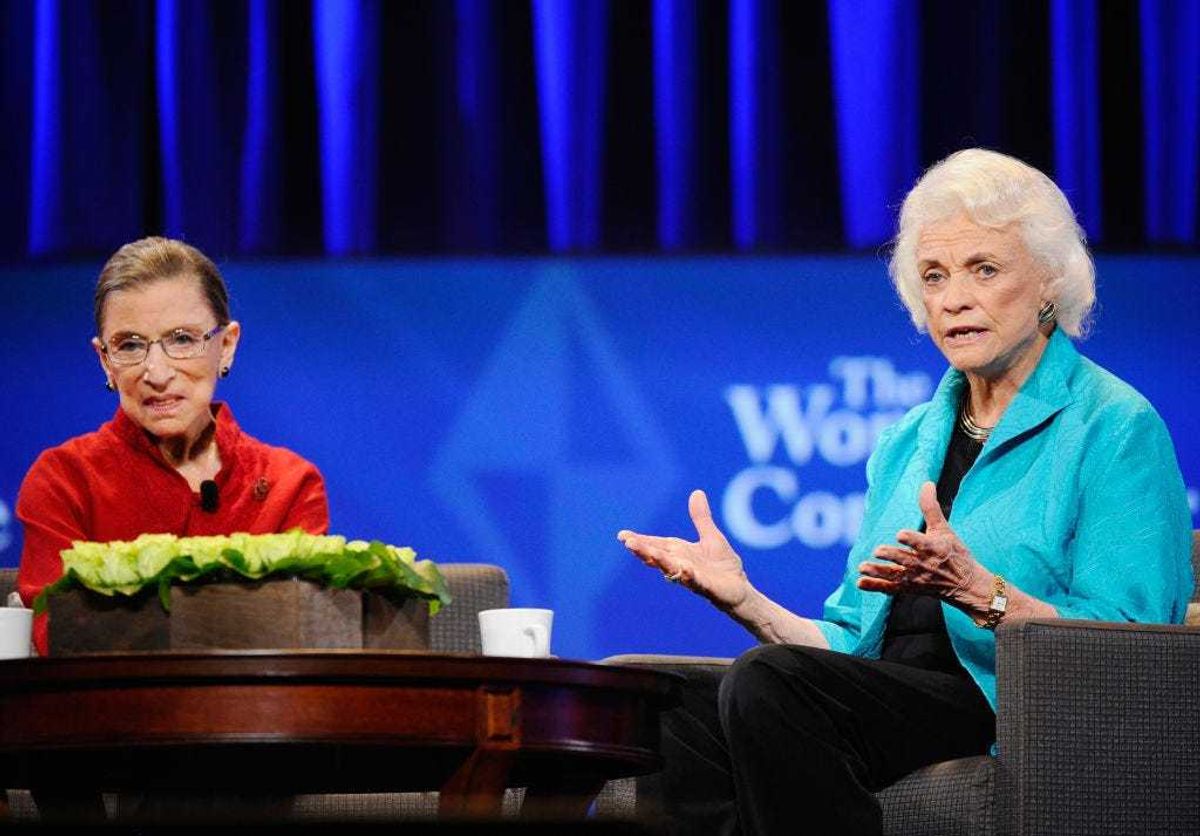 Late justice Ruth Bader Ginsburg (L) and former justice Sandra Day O'Connor attend California first lady Maria Shriver's annual Women's Conference 2010 on October 26, 2010 at the Long Beach Convention Center in Long Beach, California.