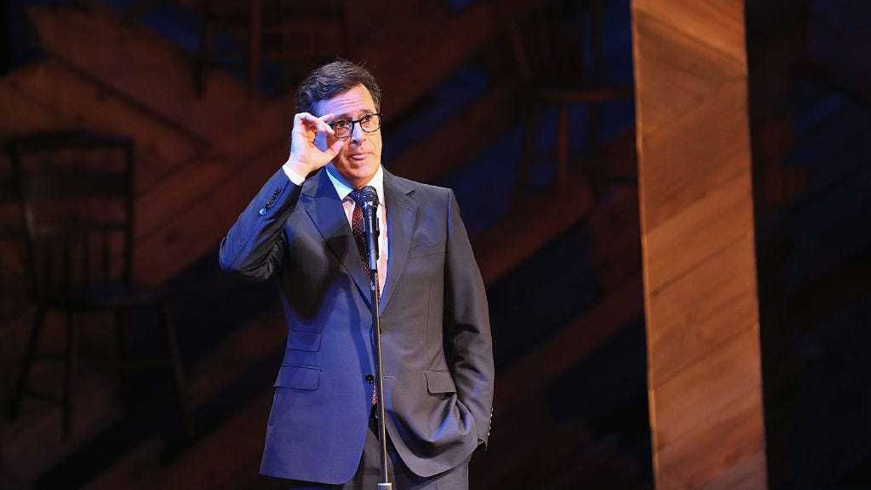 Late Show host Stephen Colbert speaks while serving as emcee at Broadway's Jacobs Theater on September 19, 2016 in New York City.