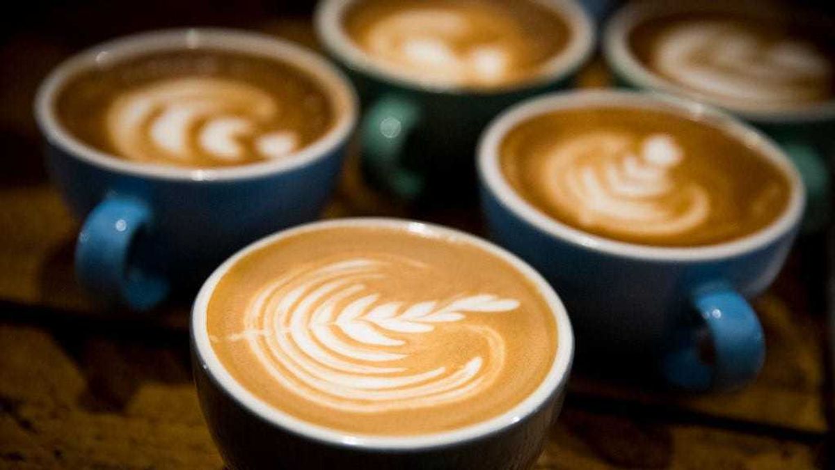 Latte art designs created at the Arla Organic Farm Milk Latte Art Throwdown at The Gentlemen Baristas on April 12, 2017 in London, United Kingdom.