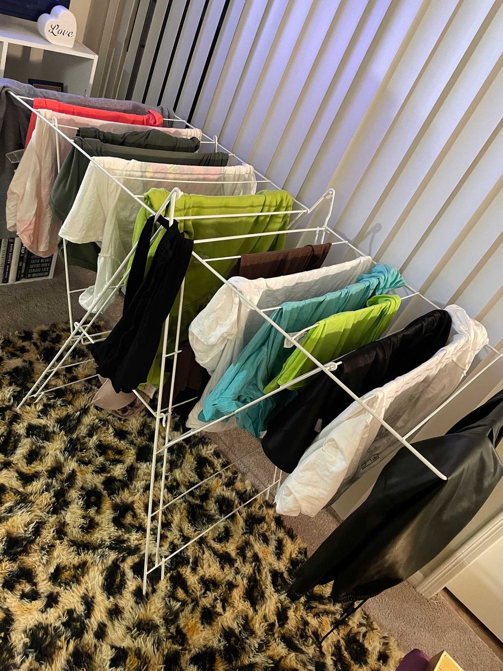 Laundry drying on rack