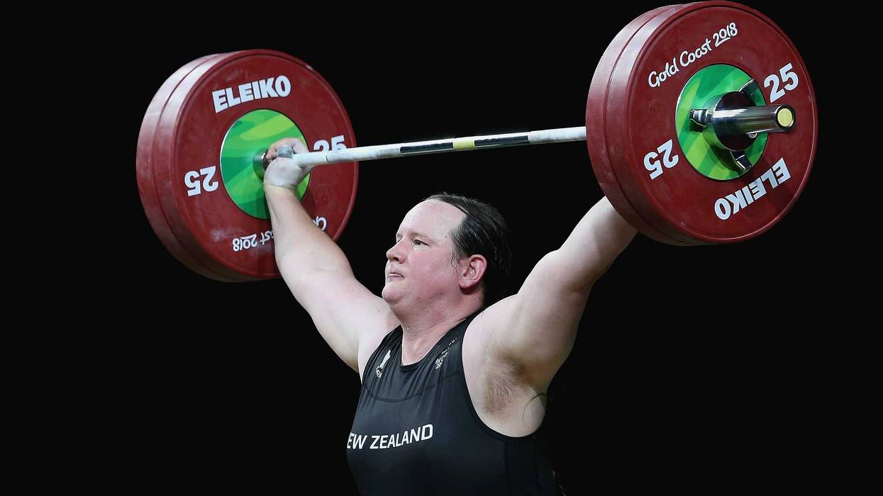 Laurel Hubbard of New Zealand competes in the Women's 90kg Final during Weightlifting on day five of the Gold Coast 2018 Commonwealth Games at Carrara Sports and Leisure Centre on April 9, 2018 on the Gold Coast, Australia.
