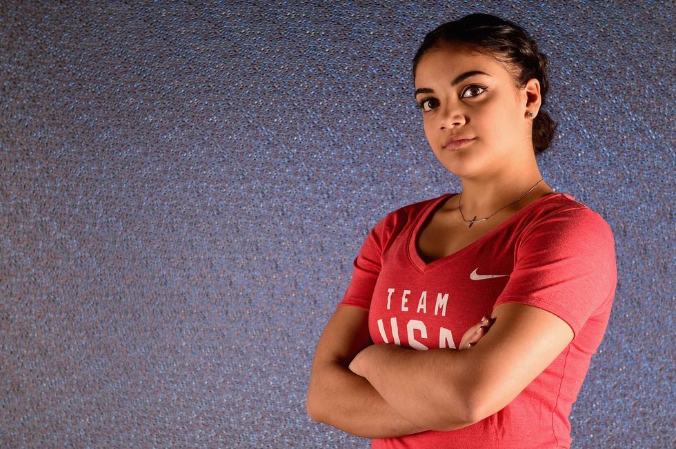 Laurie Hernandez poses for a portrait in West Hollywood, California.