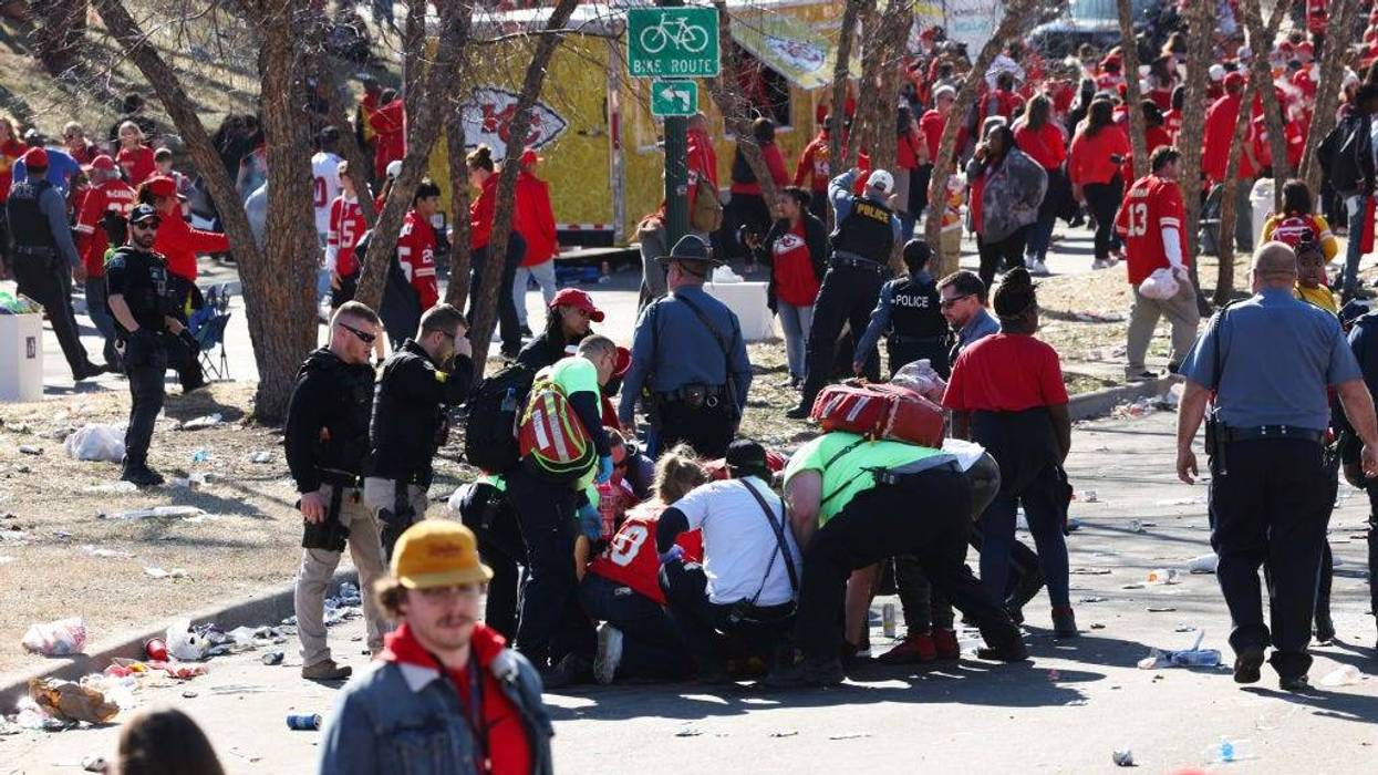Law enforcement and medical personnel respond to a shooting at Union Station during the Kansas City Chiefs Super Bowl LVIII victory parade on February 14, 2024 in Kansas City, Missouri.