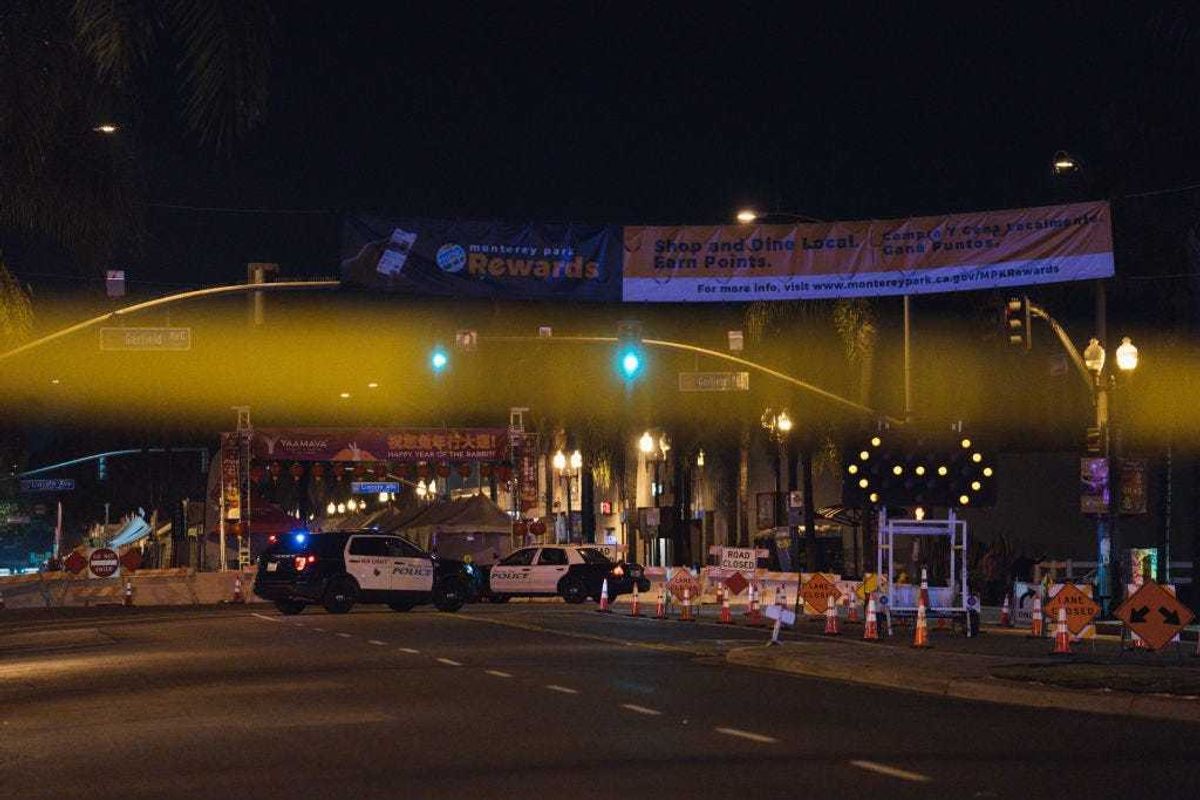 Law enforcement at the scene of a shooting on January 22, 2023 in Monterey Park, California.
