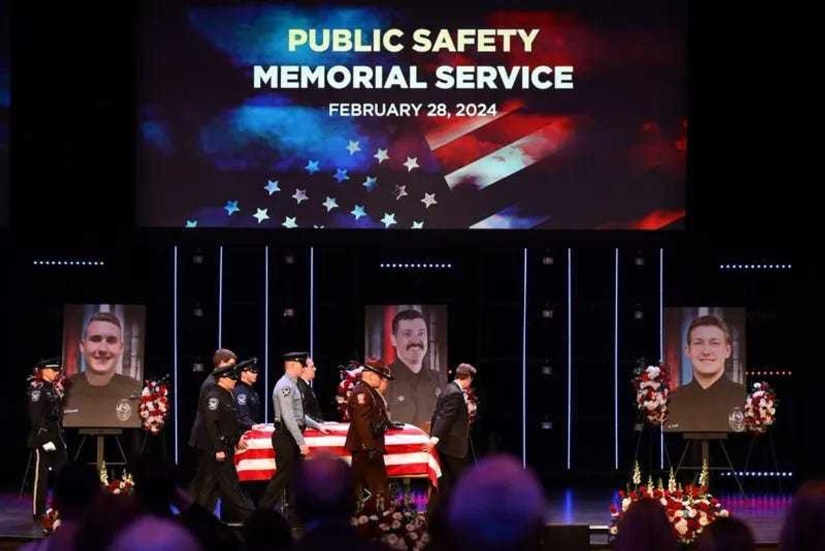 Law enforcement from all over the state and even out-of-state joined the memorial service for the two Burnsville Police officers and the Burnsville firefighter/paramedic in 2024 after they were killed responding to a domestic dispute by Shannon Gooden.