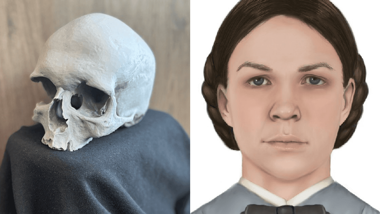 Left: A 3-D remake of a skull found inside the wall of a Batavia, Illinois, home in 1978. Officials have now identified the skull as that of Esther Granger. Right: An illustration of Esther Granger, who died in May 1866 due to complications from childbirth.