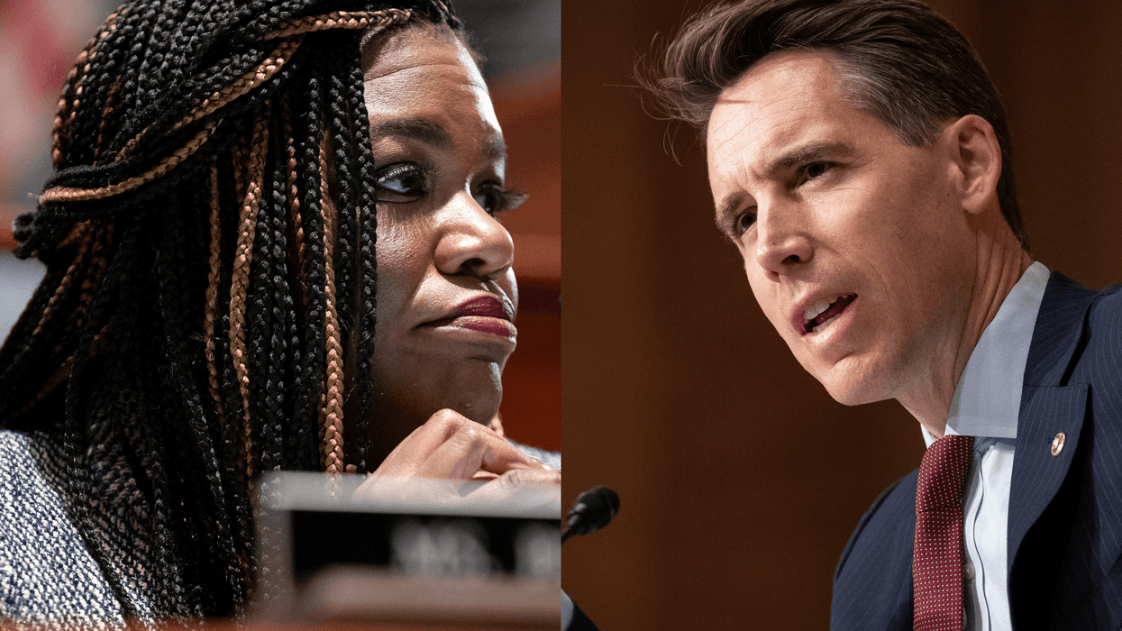 left: cori bush, right: josh hawley