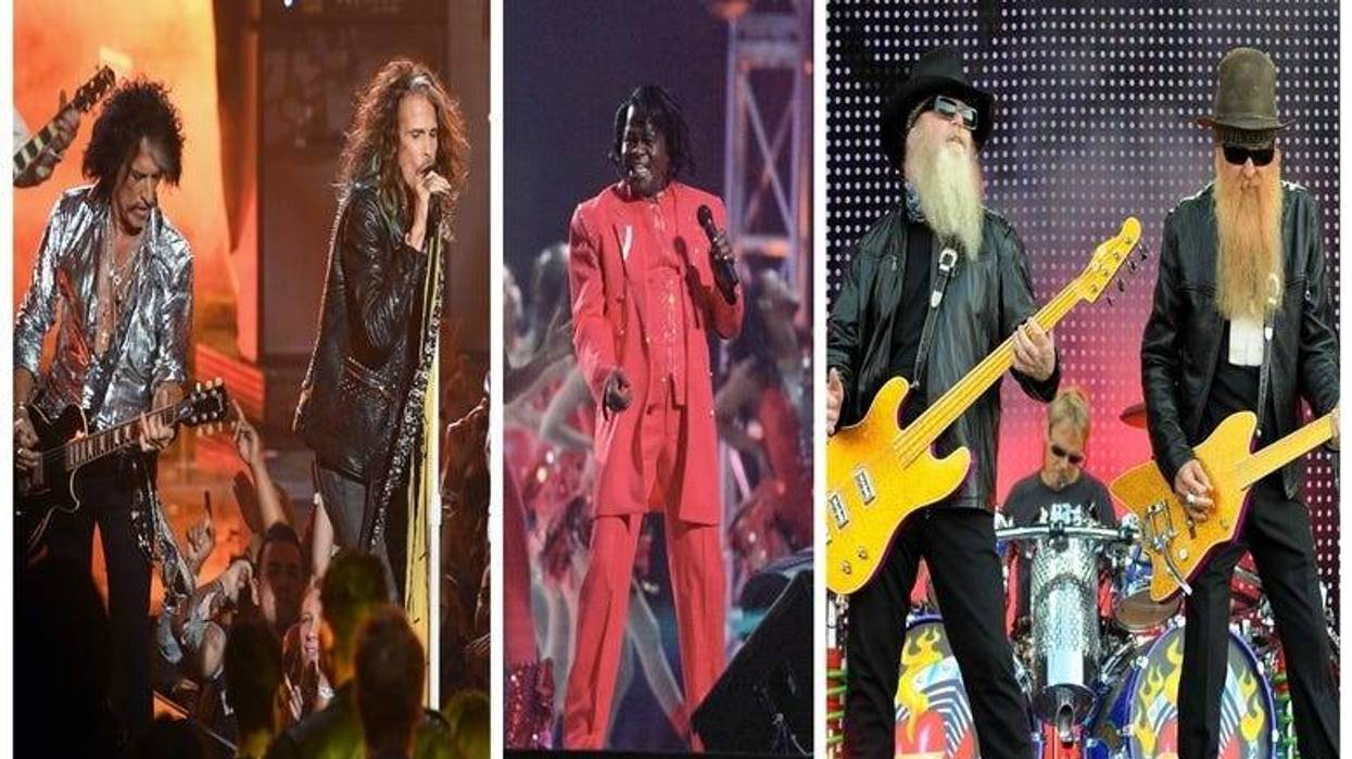 (Left) Joe Perry and Steven Tyler from Aerosmith, James Brown (Center),ZZ Top (Right)
