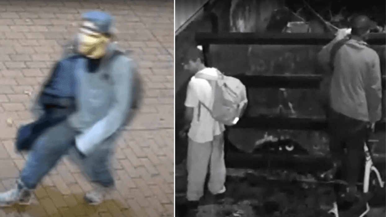 LEFT: The suspect police are seeking for the arson. RIGHT: The suspects police seek for the attempted burglary.