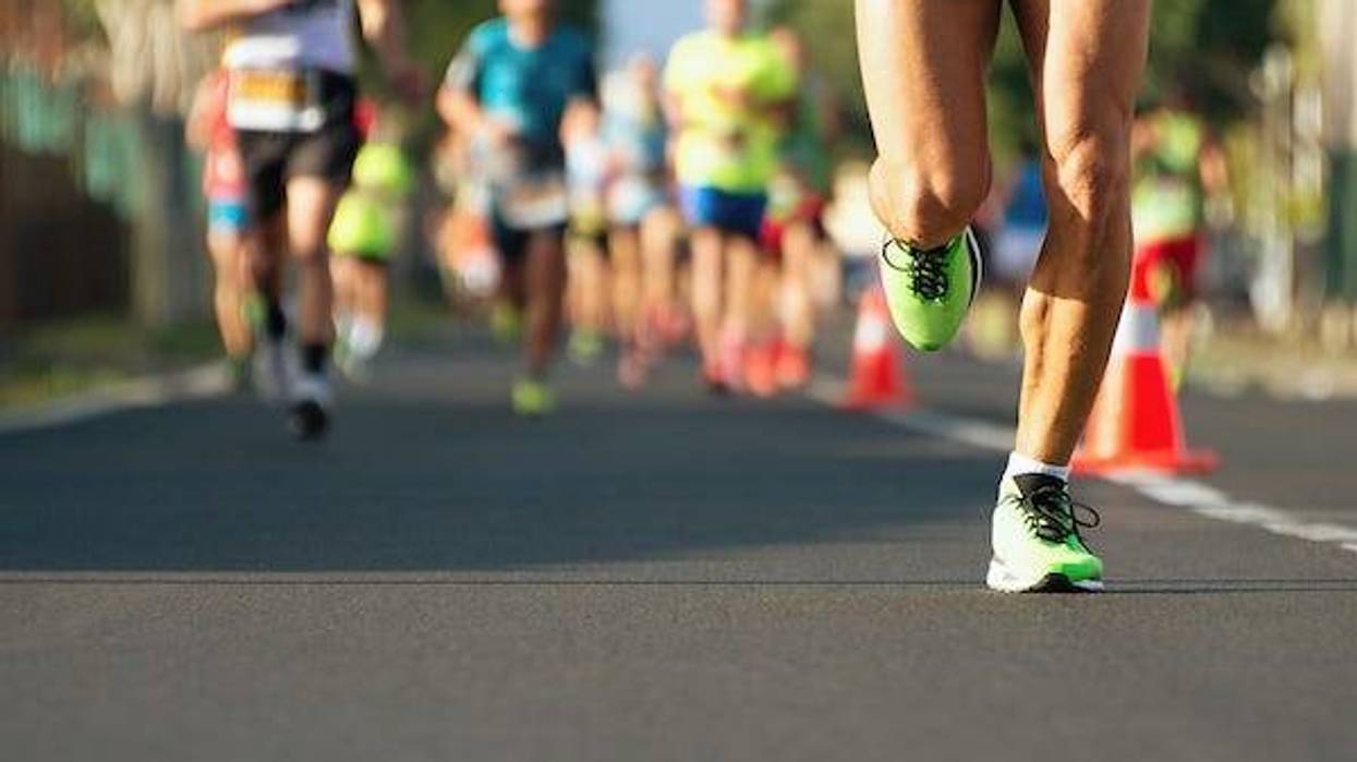 Legs running during a marathon
