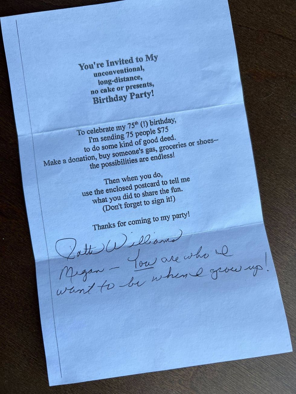 letter from Patti Williams