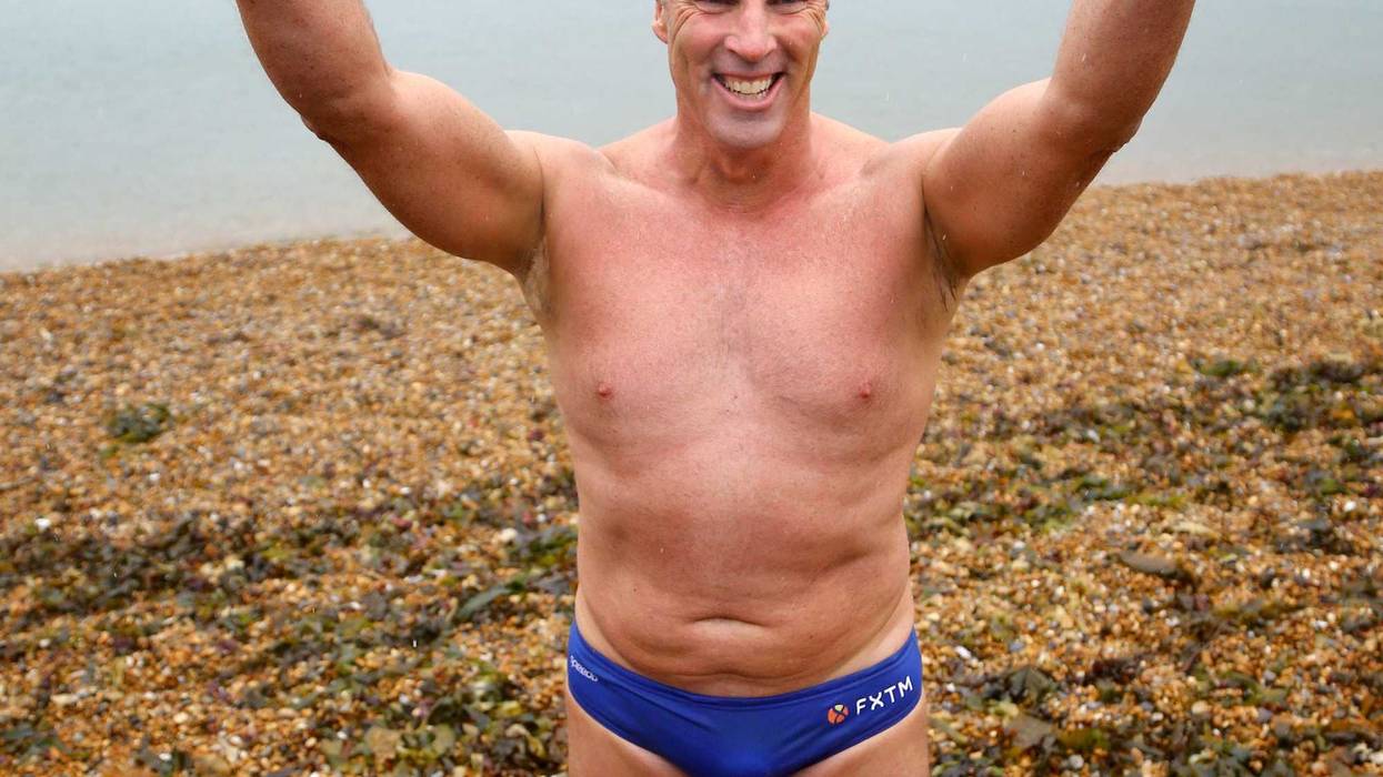 Lewis Pugh arrives onto Shakespeare Beach to complete his Long Swim from Land's End to Dover