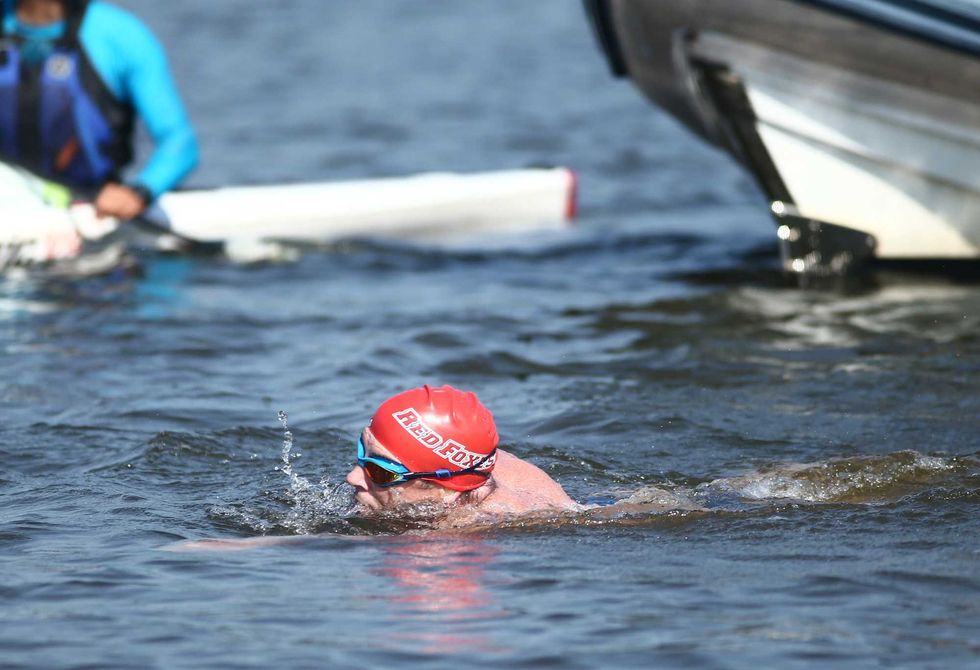 Lewis Pugh swims down the Hudson River in Poughkeepsie on Sept. 5, 2023