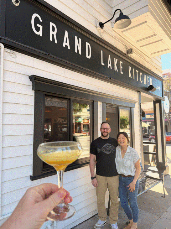 Liam Mayclem cheers May and Dave Seto Wasem of Grand Lake Kitchen, San Francisco