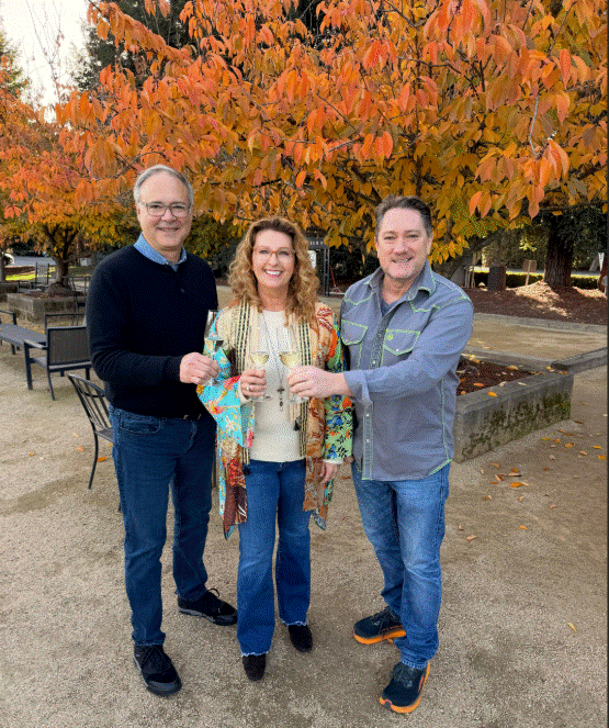 Liam Mayclem with owner Kim Stare Wallace and winemaker Tim Bell of Dry Creek Vineyard