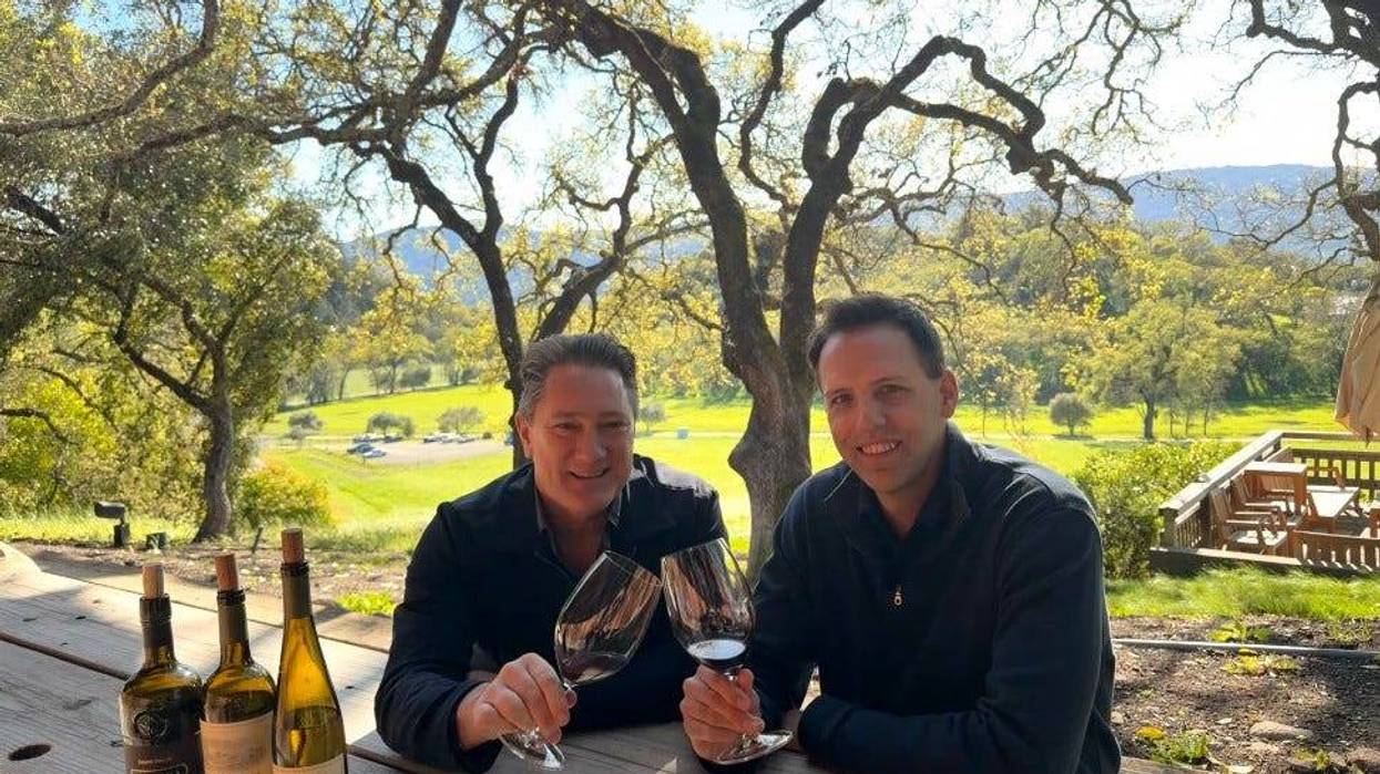 Liam Mayclem with Winemaker Ryan Knoth of Joseph Phelps Winery.